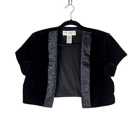 Black Velvet Bolero Evening Jacket Sz 8 JR Nites by Caliendo Open Topper 90s VTG - Picture 1 of 9